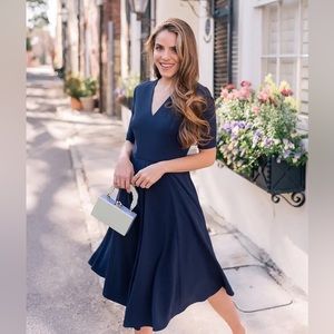 Gal Meets Glam Edith City Crepe Fit & Flare Midi Dress